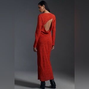 Sovere Ember Long Sleeve Open Back Slim Cherry Red Maxi Dress Size Medium
